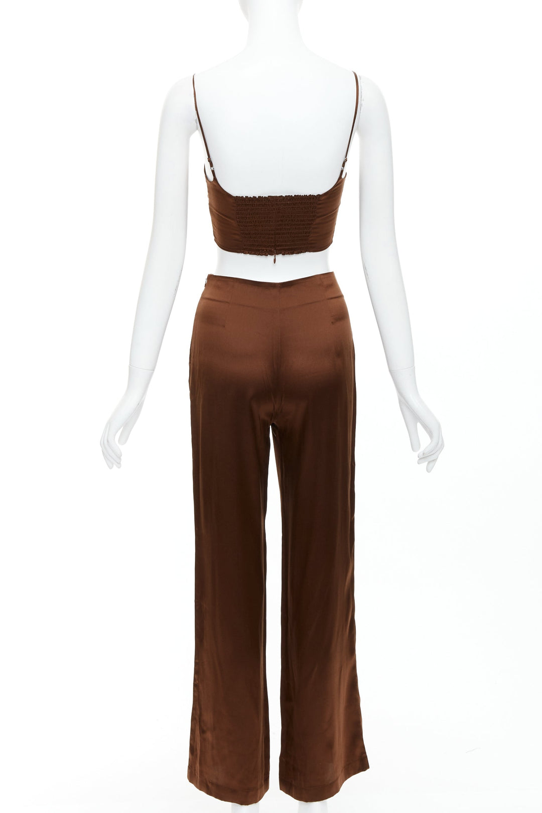 REFORMATION 100% silk brown elastic cropped top wide leg pants US0 XS