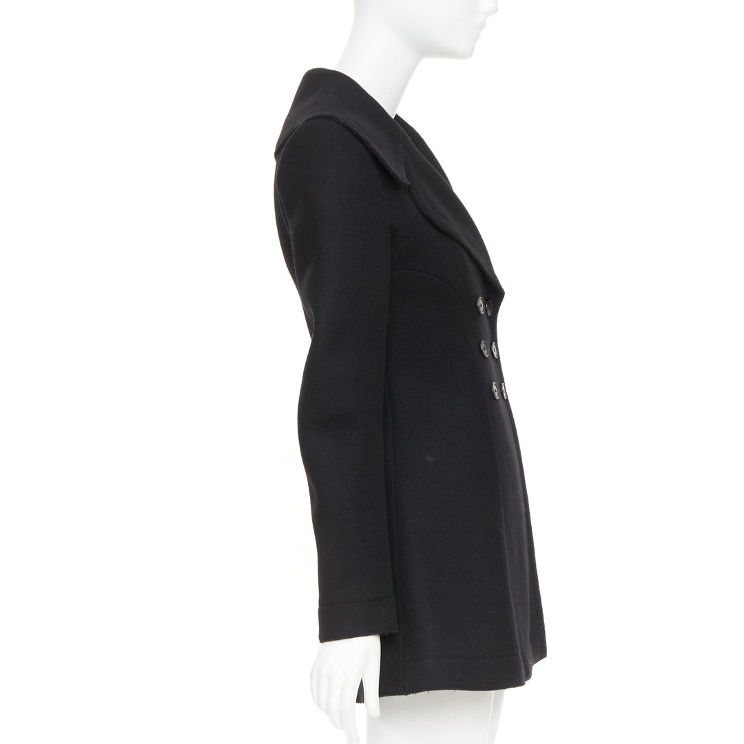 ALAIA black wool felt double breasted fit flared structured coat dress FR38 M