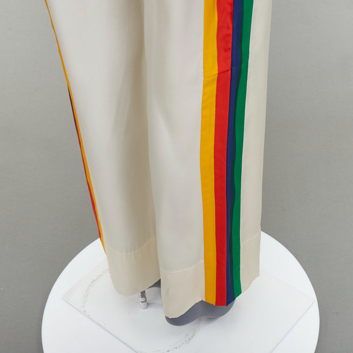 OLD CELINE Phoebe rainbow side trim silk high waist wide leg pants FR34 XS