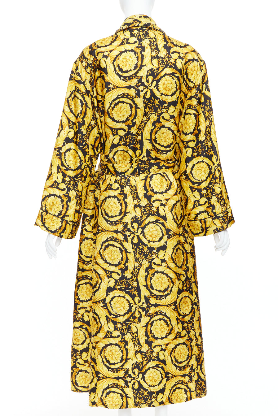 VERSACE 100% silk Signature Barocco Baroque print gold black robe gown Sz3 L