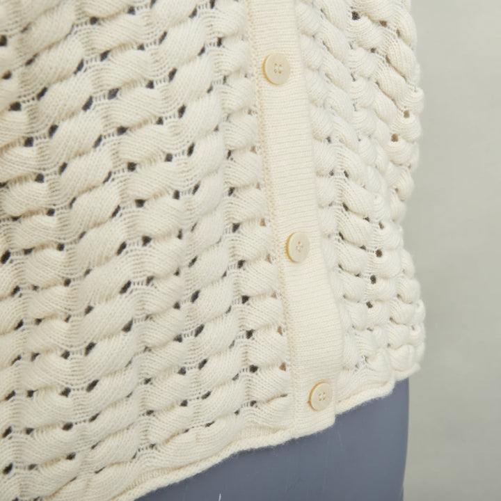 THEORY cream white wool cashmere open knit cable cropped knit cardigan S