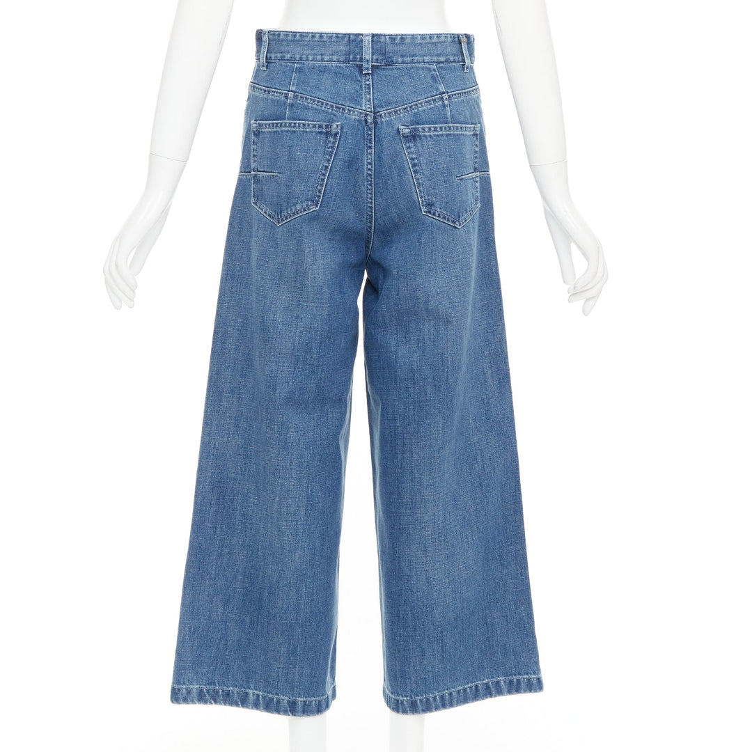 CHRISTIAN DIOR blue washed darted pockets wide mid waist cropped jeans