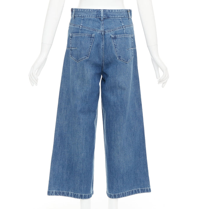 CHRISTIAN DIOR blue washed darted pockets wide mid waist cropped jeans