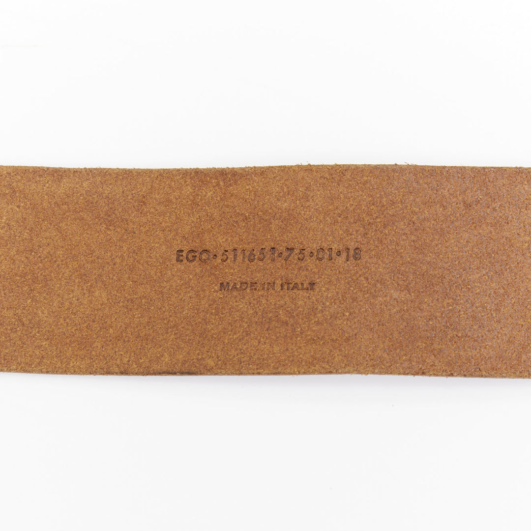 SAINT LAURENT  2015 brown leather chrome metal YSL stud wide military belt 75cm