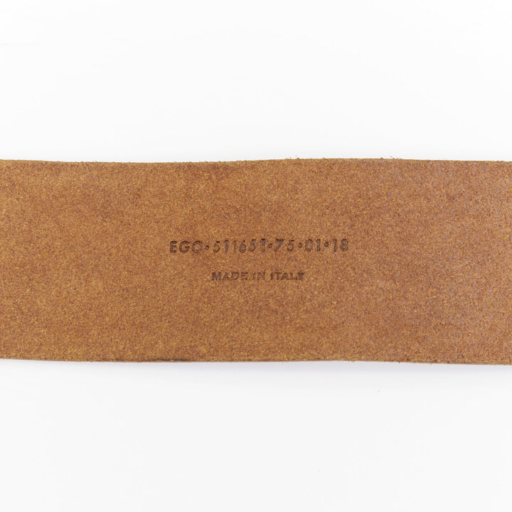 SAINT LAURENT  2015 brown leather chrome metal YSL stud wide military belt 75cm