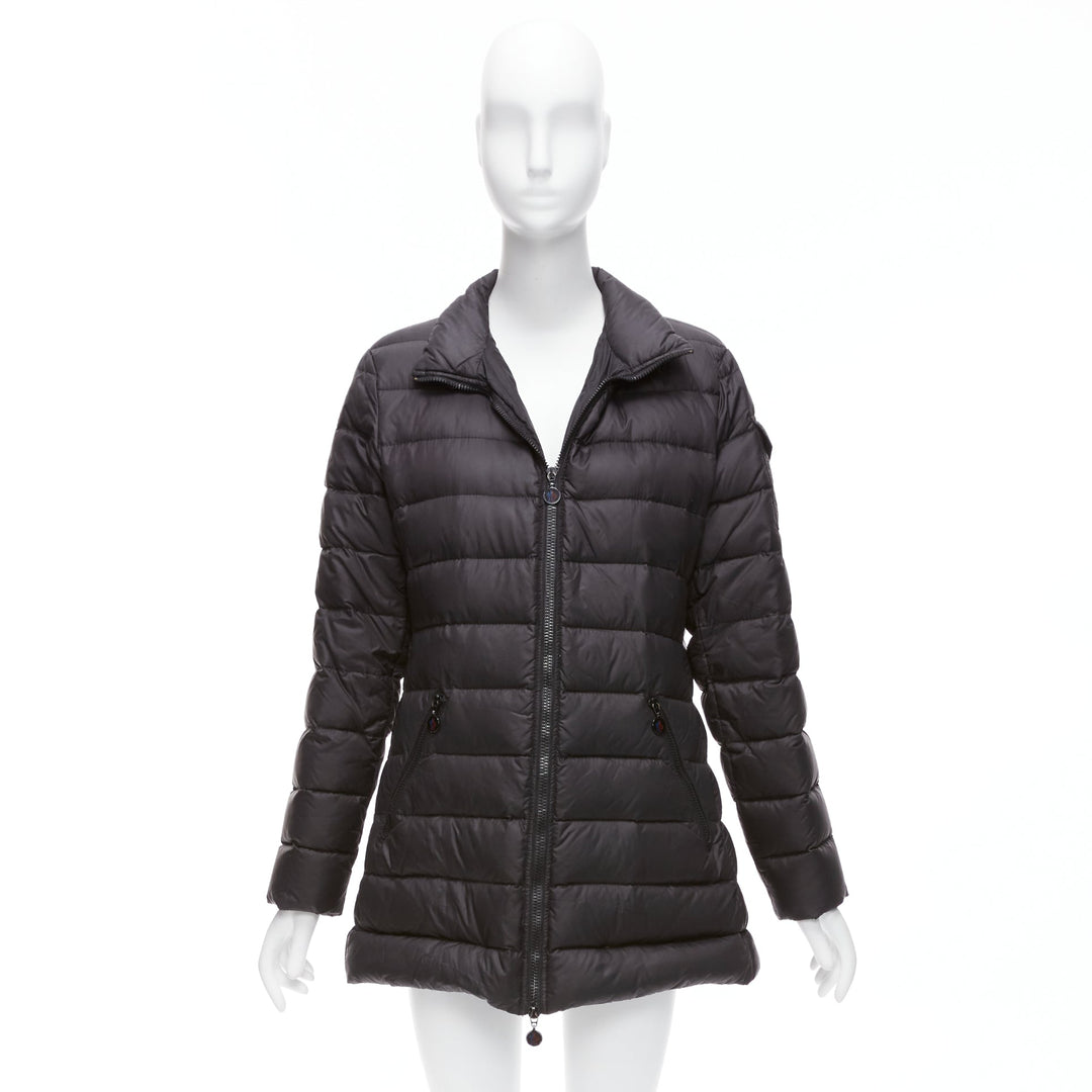 MONCLER Norme Afnor black quilted puffer zip front A line coat Sz3 L