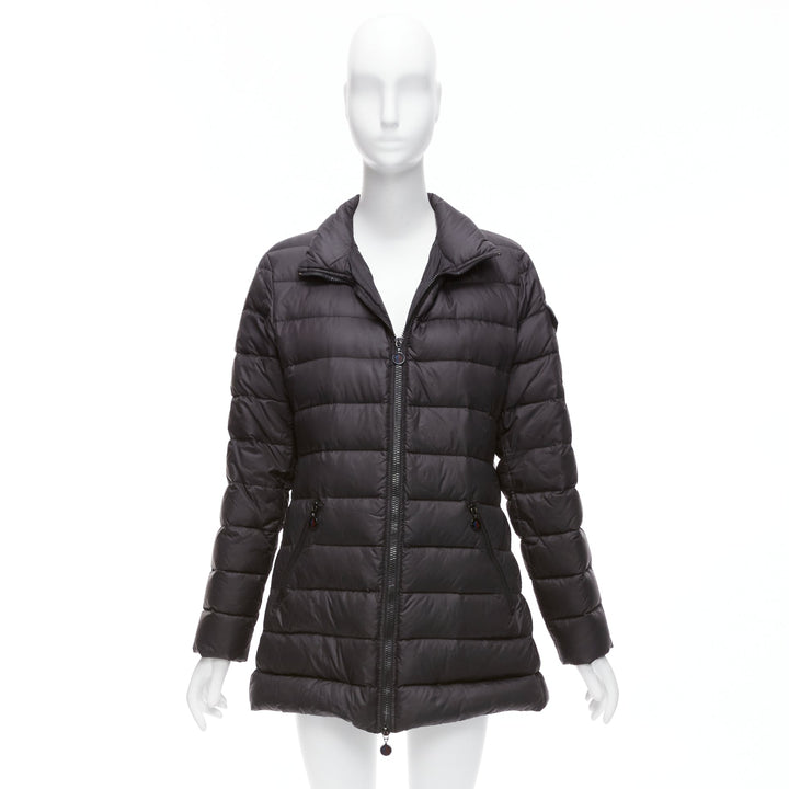 MONCLER Norme Afnor black quilted puffer zip front A line coat Sz3 L