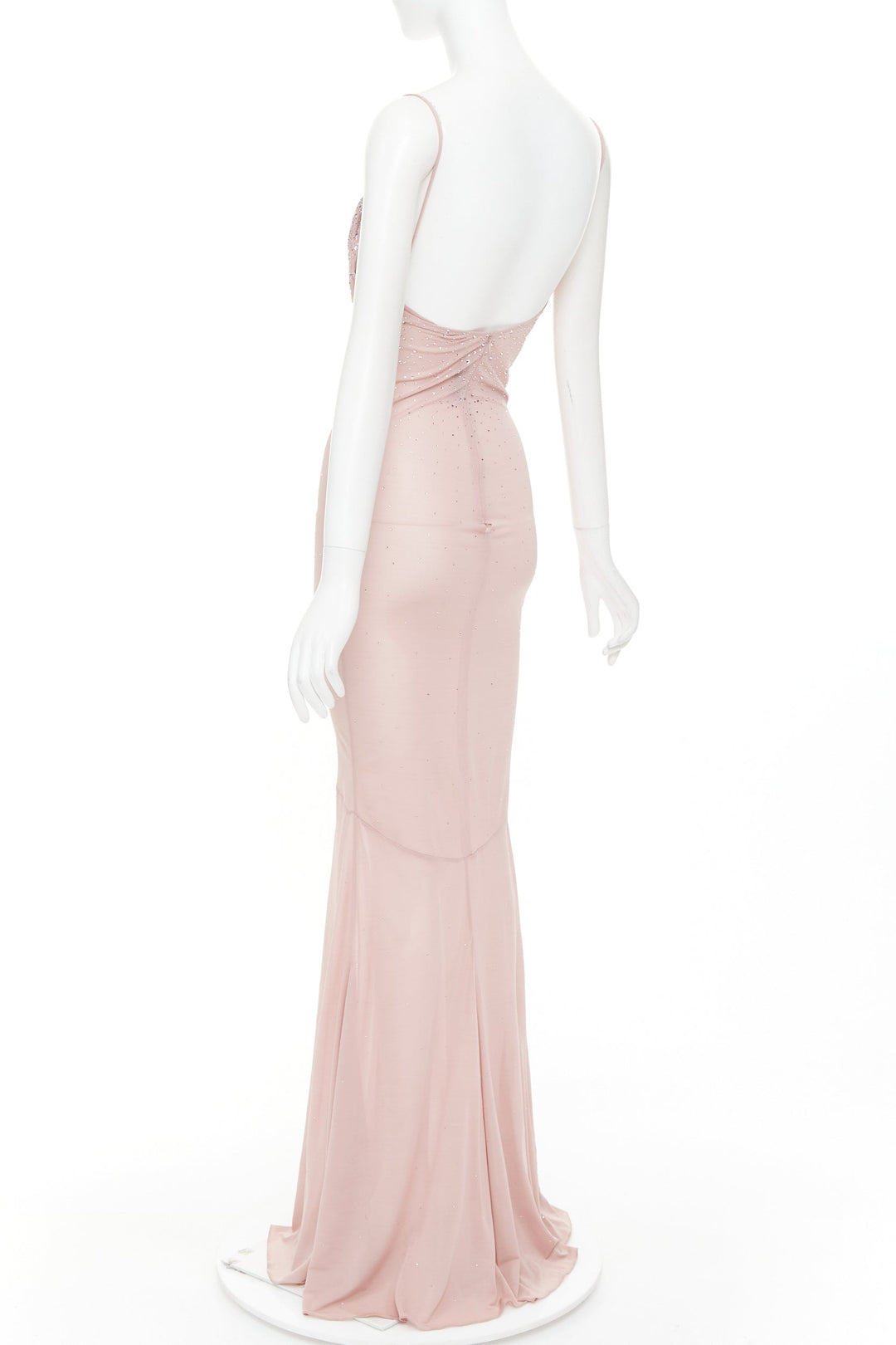 ALEXANDRE VAUTHIER pink degrade crystal strass embellished sheer backless gown