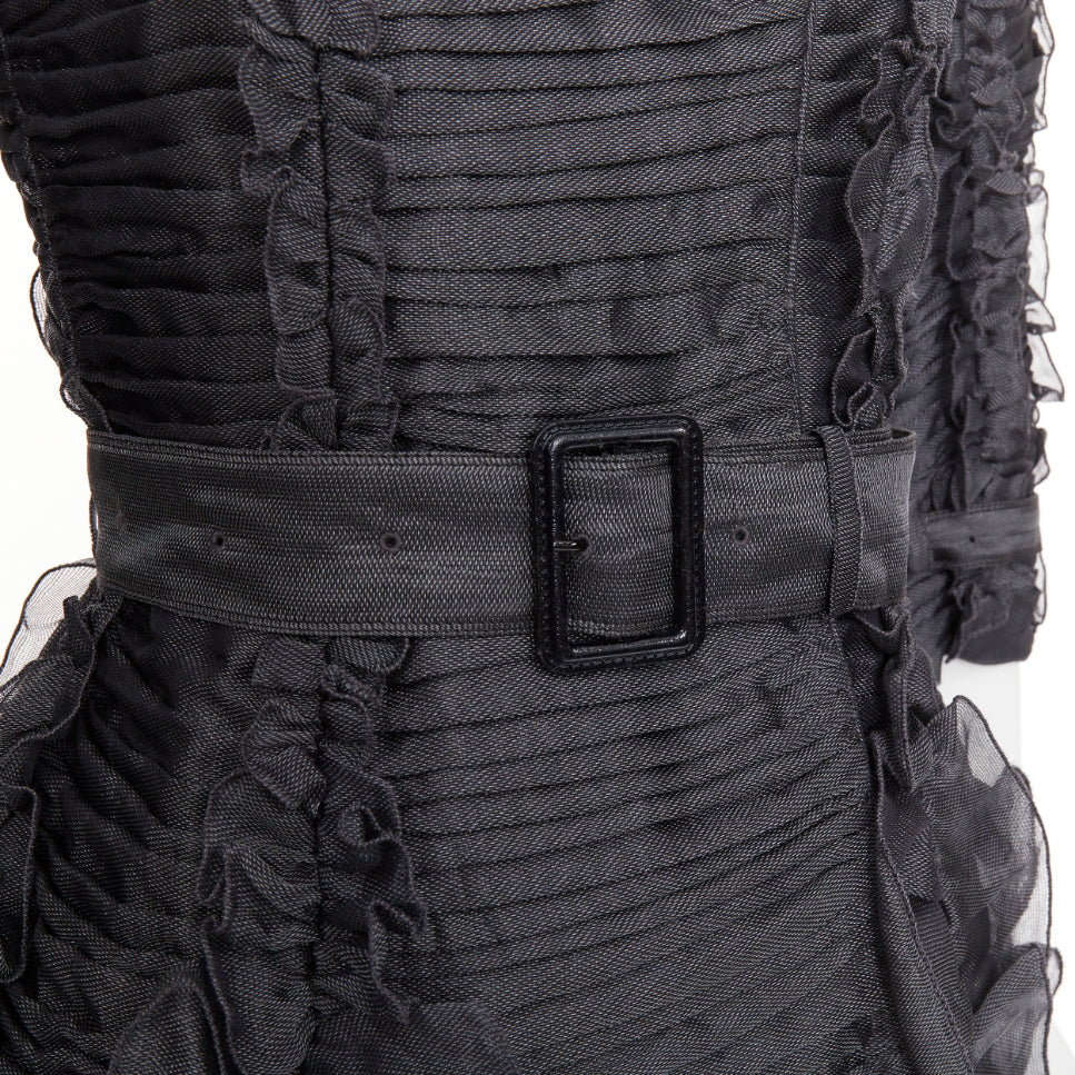 BURBERRY PRORSUM 2010 Runway  grey silk ruffle double breasted trench IT38 XS