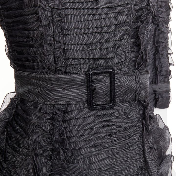BURBERRY PRORSUM 2010 Runway  grey silk ruffle double breasted trench IT38 XS