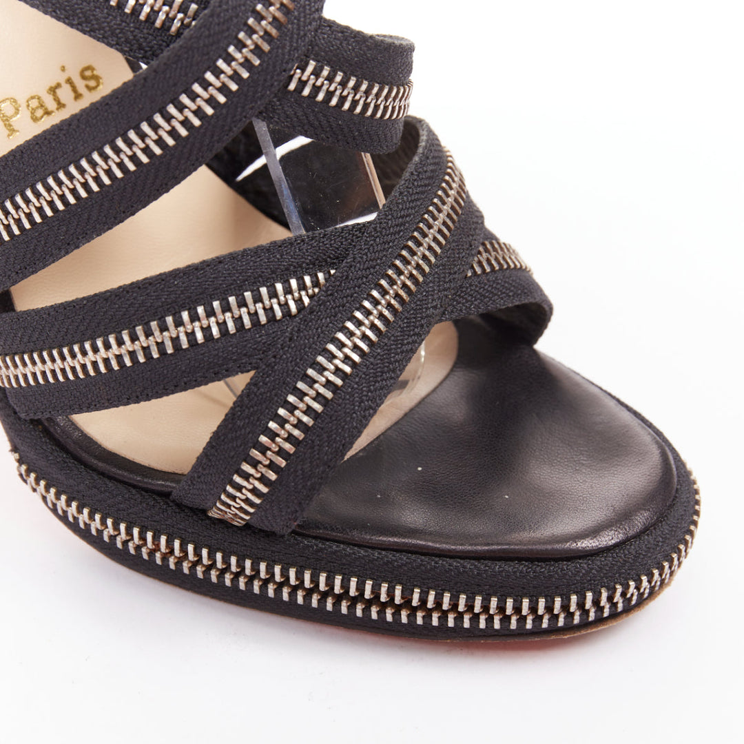 CHRISTIAN LOUBOUTIN Rodita New Nastro Zip black zipper platform sandals EU37.5