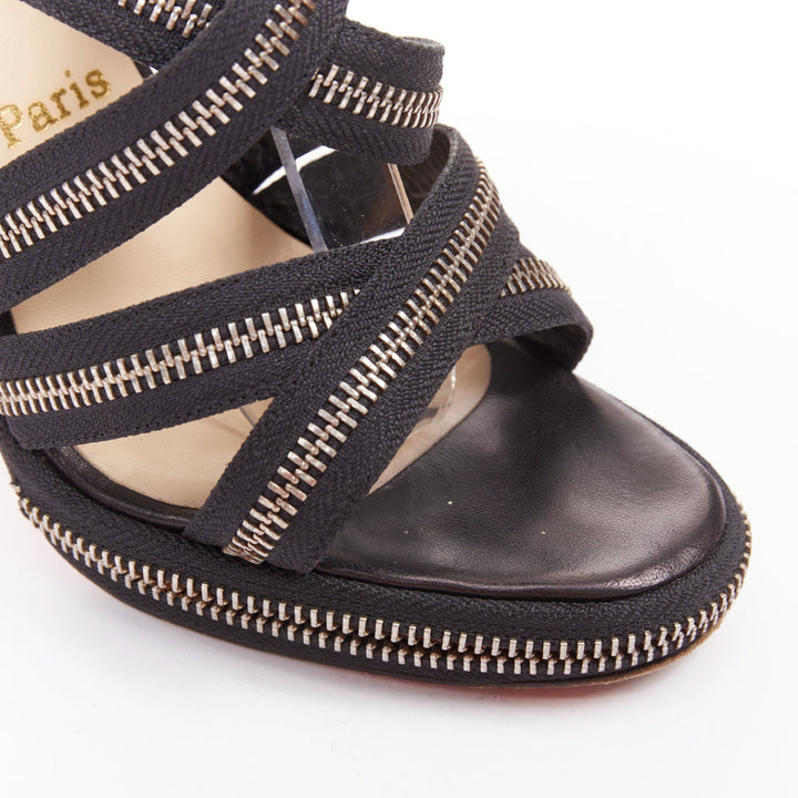 CHRISTIAN LOUBOUTIN Rodita New Nastro Zip black zipper platform sandals EU37.5