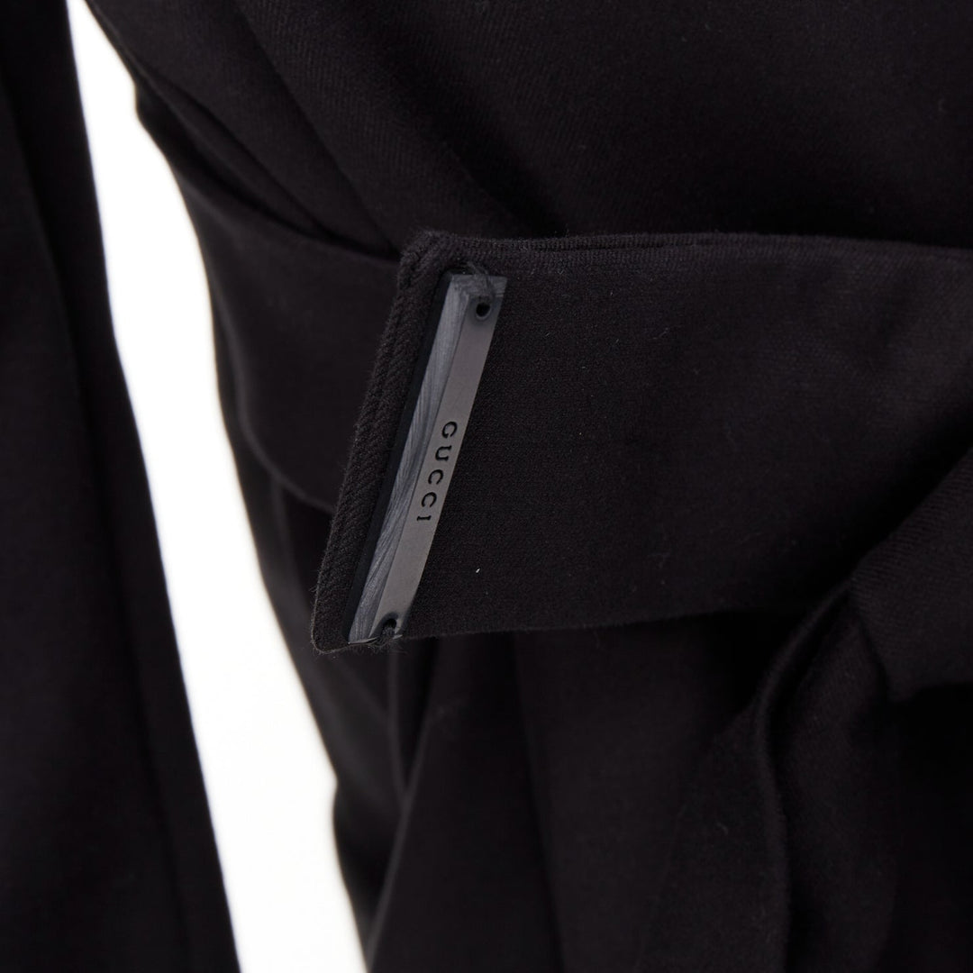 GUCCI 2007 Vintage black cotton crest logo button flared sleeves coat IT36 XXS