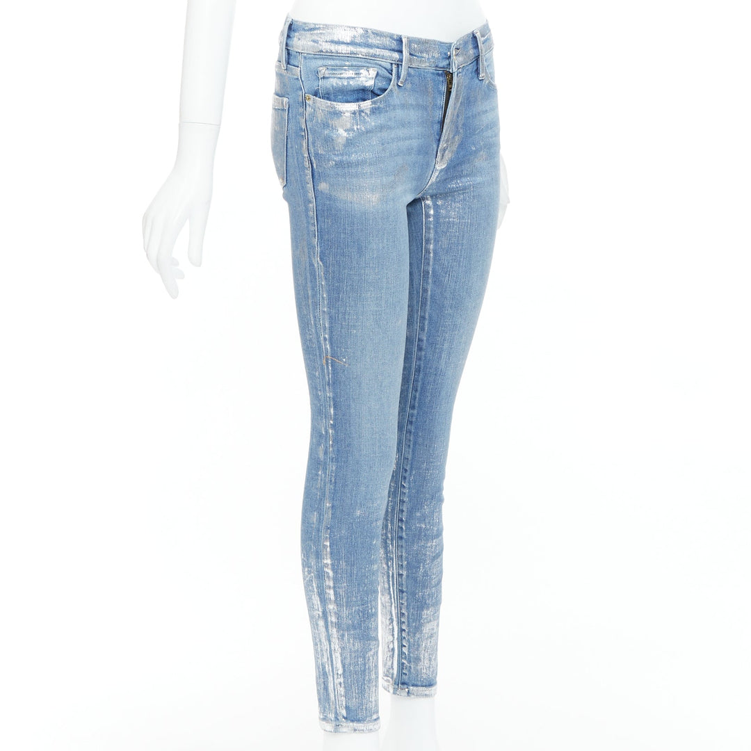 FRAME Le Skinny de Jeanne metallic silver coated blue jeans 25"