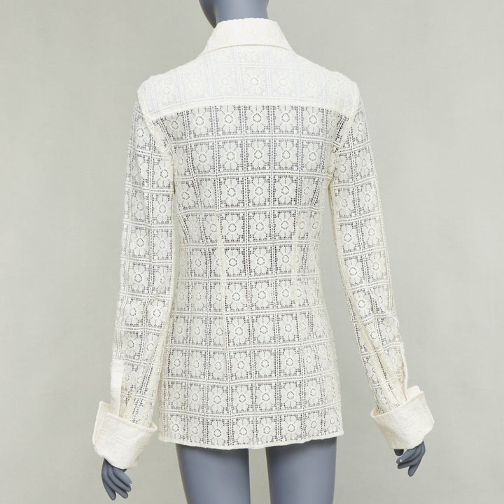 SPORTMAX Sava cream cotton retro flower crochet sheer shirt XS