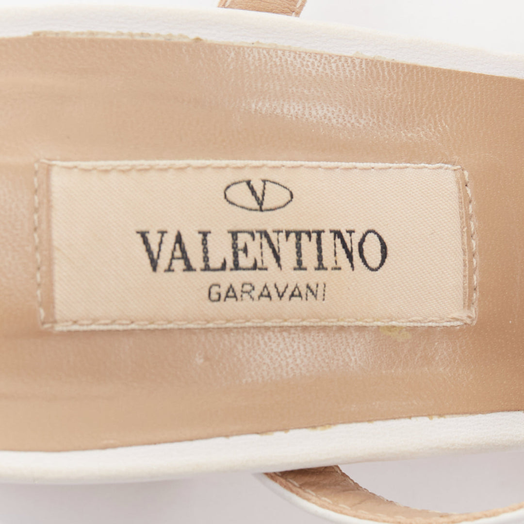VALENTINO Rockstud 60 white leather gold stud caged block sandals EU39