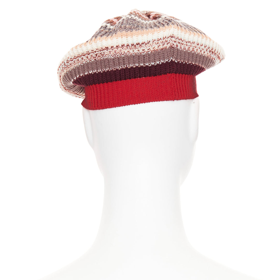 MISSONI red pink multicolor striped wool blend knitted beret hat