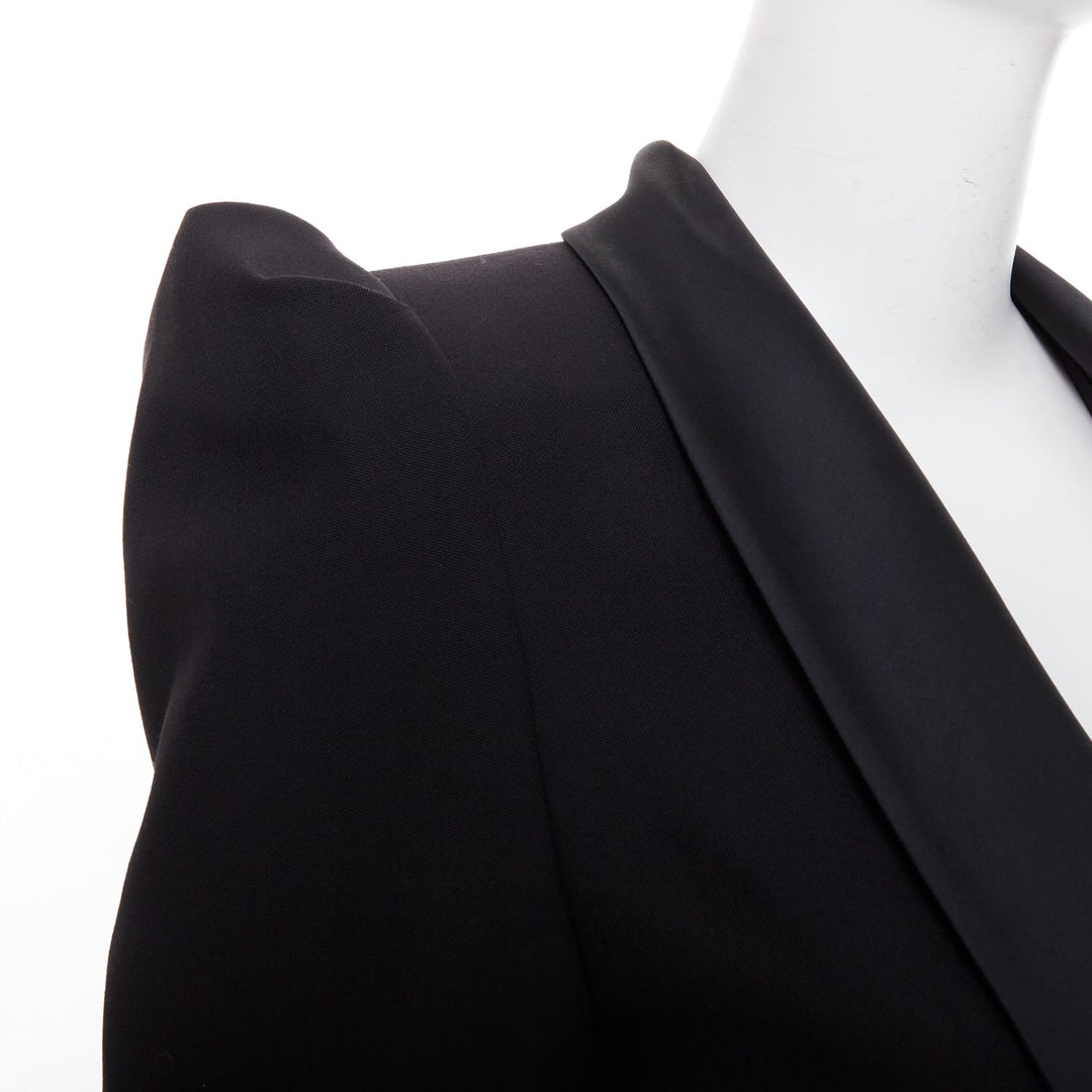 ALEXANDRE VAUTHIER puff sleeve belted tuxedo plunge self tie mini dress FR34 XS