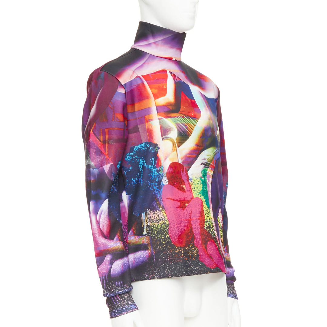 PRADA 2019  Runway purple psychedelic graphic print neoprene mock neck top M