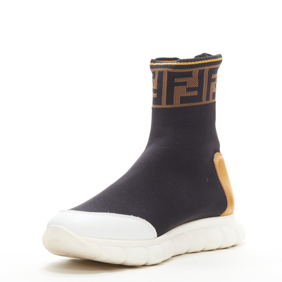 FENDI FILA Mania white logo lettering Zucca FF sock knit high top sneaker EU36