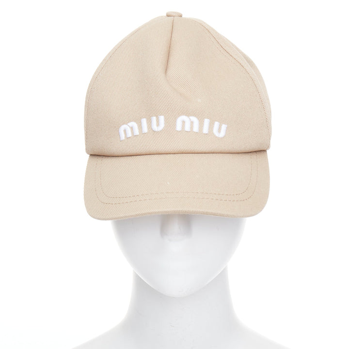 MIU MIU 2023 Drill khaki white cotton twill white logo baseball cap L