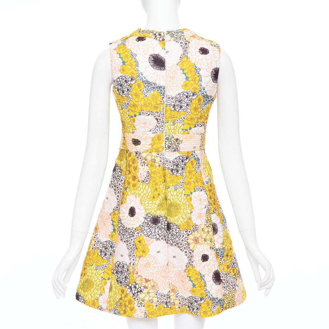 GIAMBA  GIAMBATTISTA VALLI yellow white quilted floral cocktail dress IT40 XS
