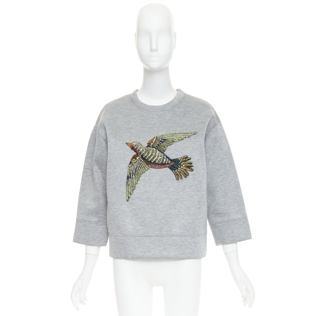 GUCCI 2015 grey neoprene crystal embroidered Swallow sweatshirt S