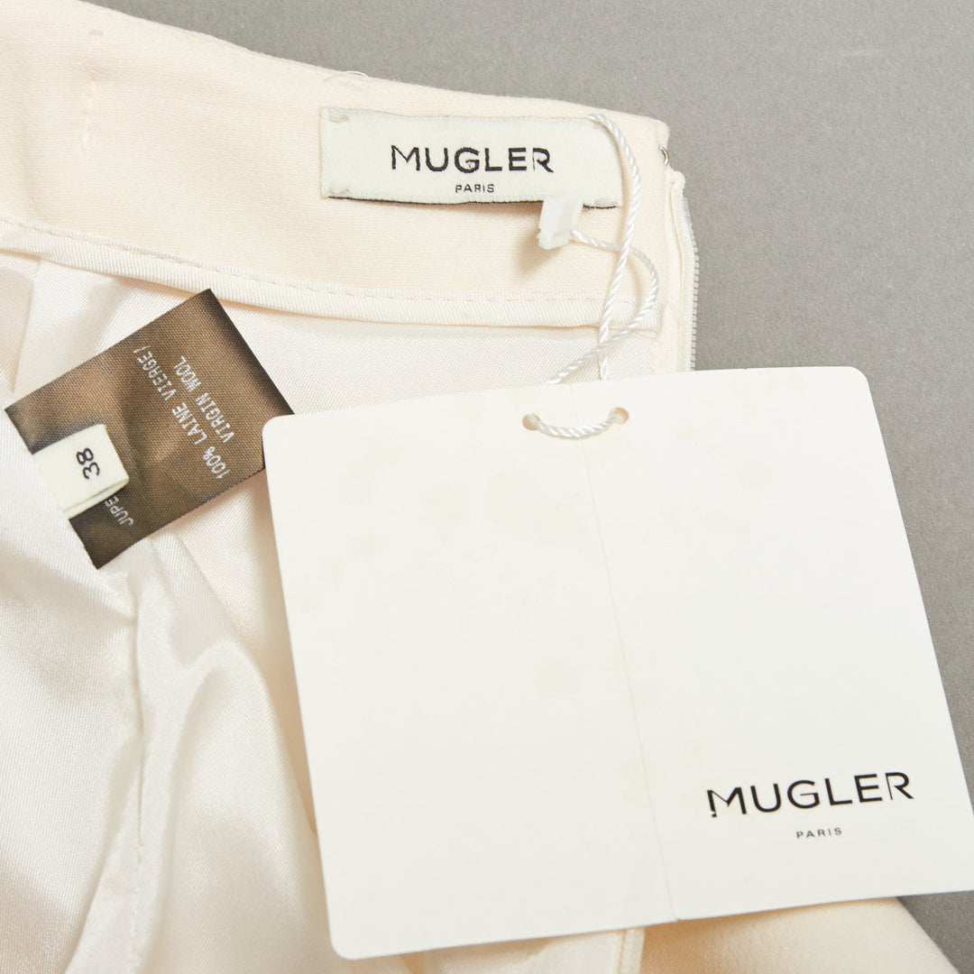 MUGLER cream virgin wool metallic copper PVC edge tulip skirt FR38 M