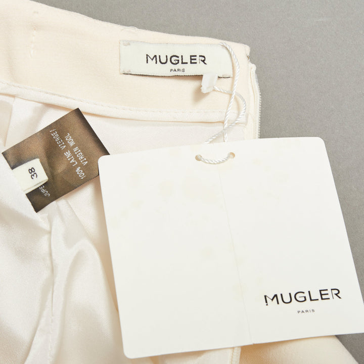 MUGLER cream virgin wool metallic copper PVC edge tulip skirt FR38 M