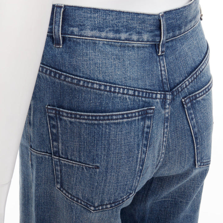 CHRISTIAN DIOR dark blue washed darted pockets wide cropped jeans FR36 S