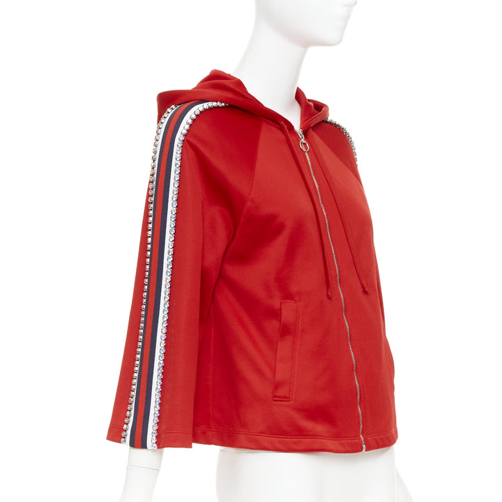 GUCCI Alessandro Michele 2018 red rhinestone crystal flared track jacket XS