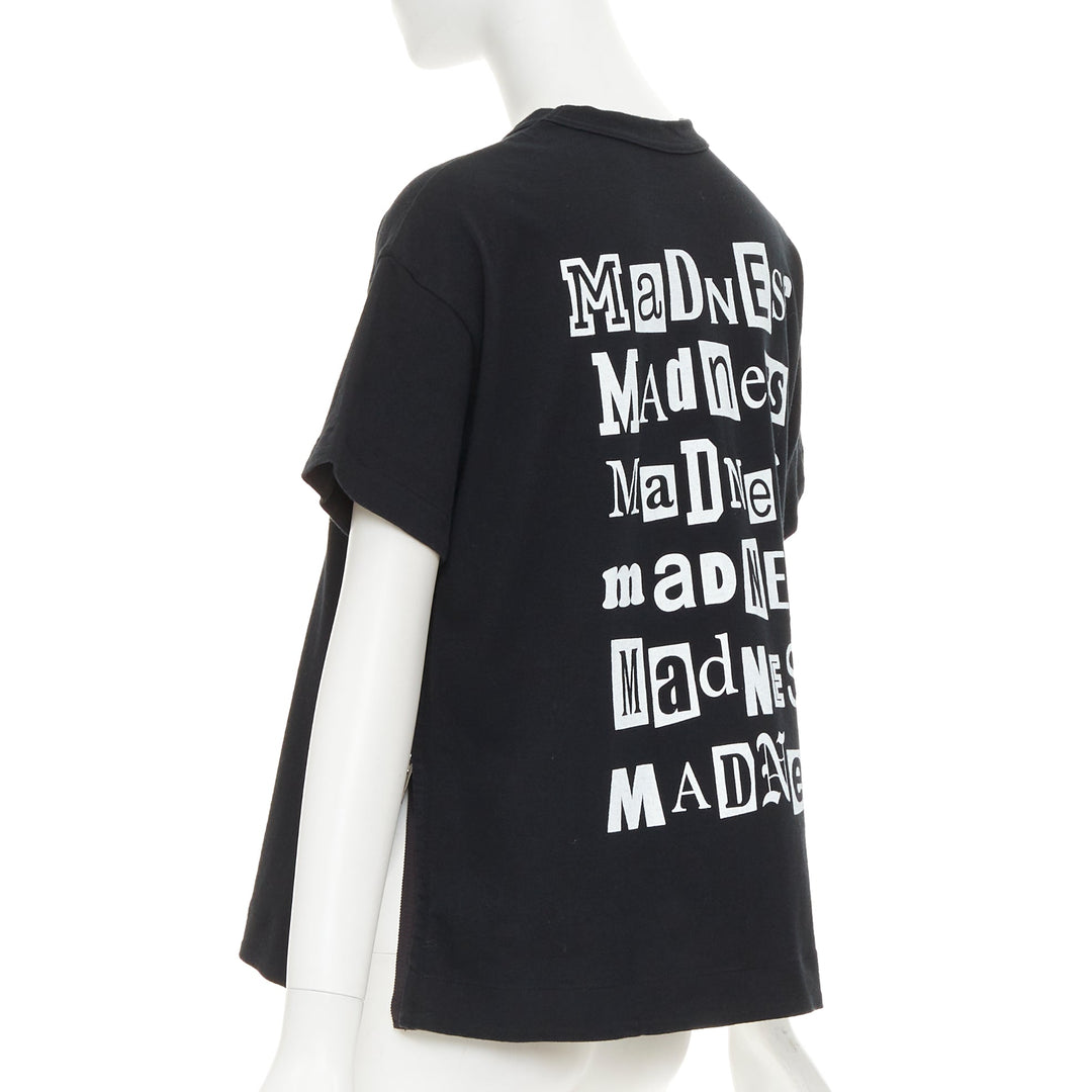 SACAI 2017 black cotton white Madness patch silver side zip tshirt JP2 M