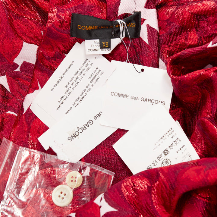 COMME DES GARCONS 2020 inside out red floral brocade trapeze wide lapels coat XS
