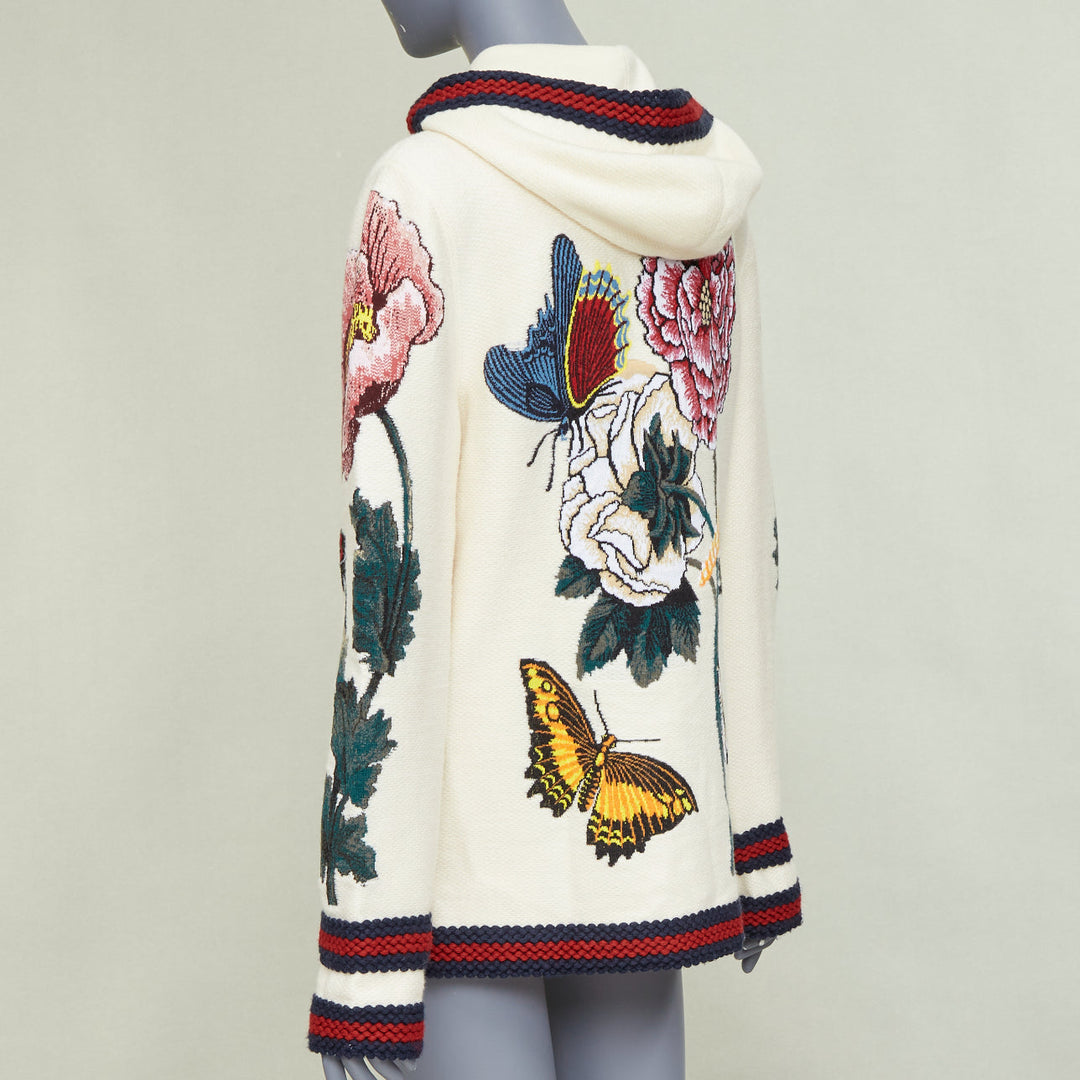 GUCCI Garden 2017 Runway white wool floral insect floral hood cardigan coat XXS