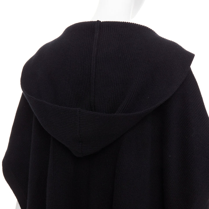 HERMES 100% cashmere black hooded rectangular poncho cardigan coat TU