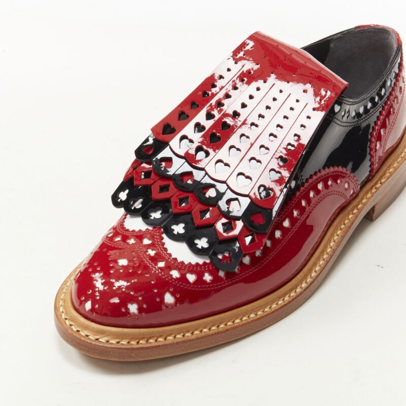 ROBERT CLERGERIE DISNEY Card Suits cut out fringed red black brogue EU36