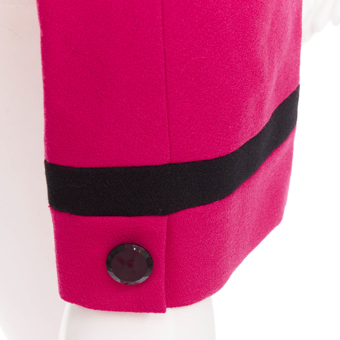 VALENTINO Vintage Miss V 1980's fuschia wool black bow cropped blazer IT44 L
