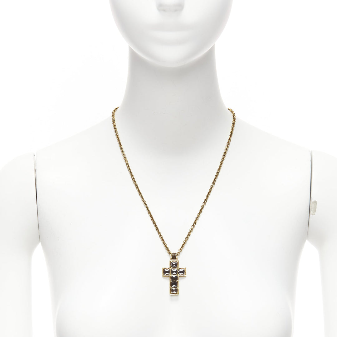 GUCCI Michele black resin Byzantine Cross GG logo charm necklace