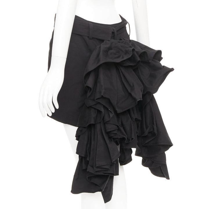 YOHJI YAMAMOTO black rayon blend ruffle applique avant garde mini skirt JP1 S