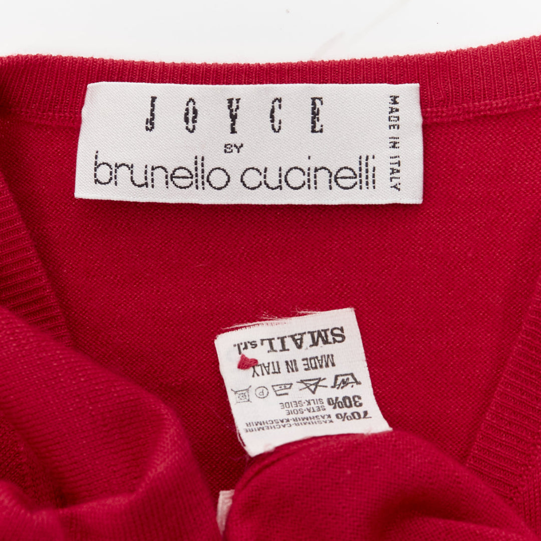 BRUNELLO CUCINELLI JOYCE red cashmere silk button up drop shoulder sweater S