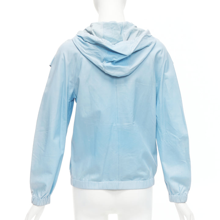 RED VALENTINO powder blue lambskin leather ruffle panel hoodie jacket IT40 S