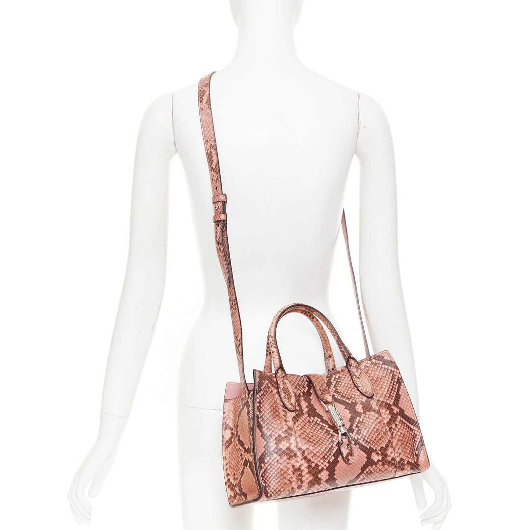 GUCCI 2014 Vintage Jackie Soft pink python leather silver piston crossbody bag