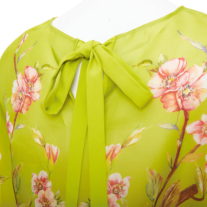 DOLCE GABBANA 100% silk green pink blossom print half sleeve blouse IT40 S
