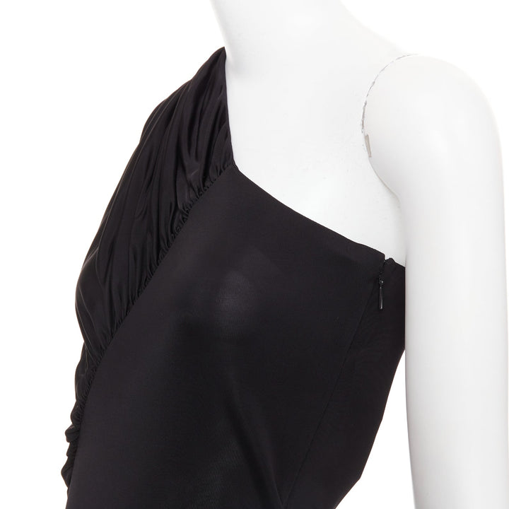 SAINT LAURENT 2023 black viscose jersey ruched one sleeve dress gown FR40 L