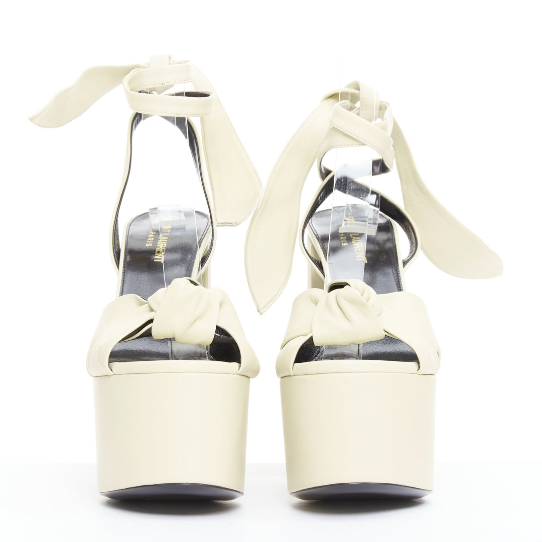 SAINT LAURENT Vendome Nappa Bianca 85 cream leather platform sandals EU37.5