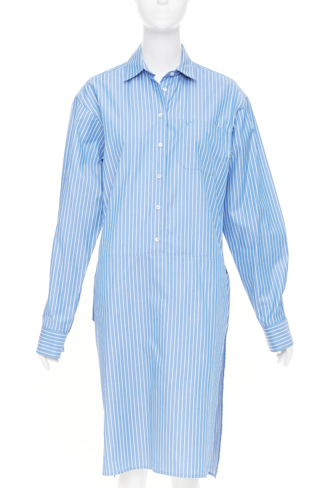 VETEMENTS 2016 Runway blue white striped cotton blend asymmetric shirt dress S