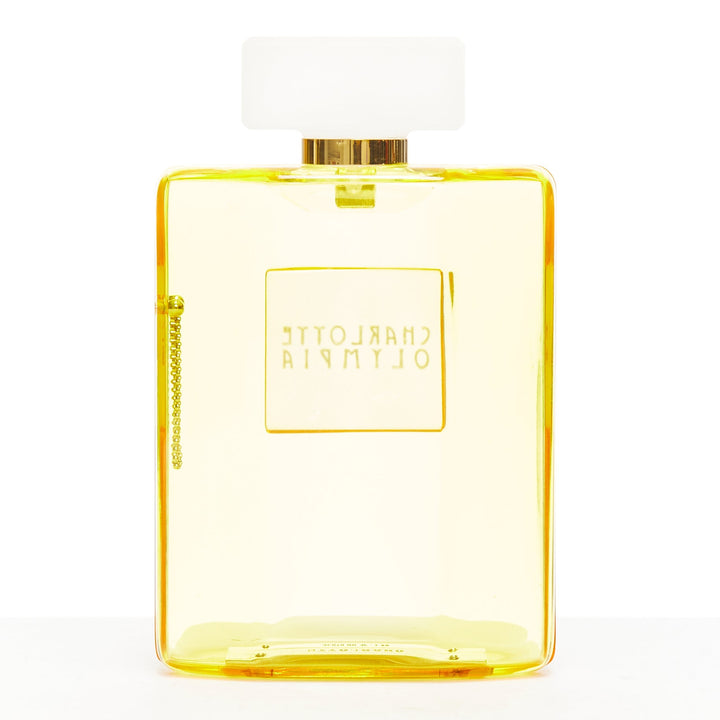 rare CHARLOTTE OLYMPIA yellow acrylic logo perfume bottle box clutch bag
