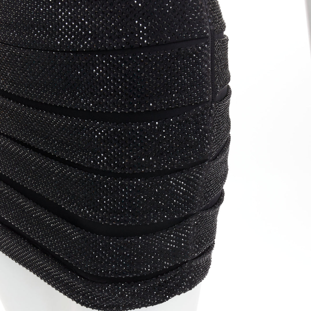 ALEXANDRE VAUTHIER  black crystal strass stretched panel bandage mini slip dress
