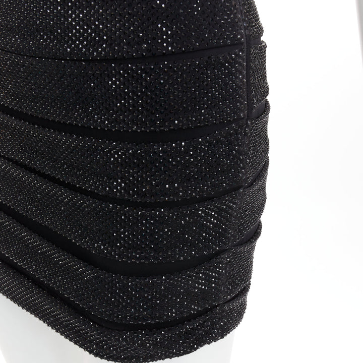 ALEXANDRE VAUTHIER  black crystal strass stretched panel bandage mini slip dress