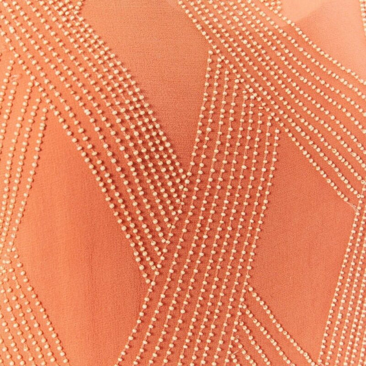 DRIES VAN NOTEN pink silk chiffon apricot beaded embroidery art-deco top FR38 S